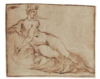 Agostino Carracci - A female nude reclining