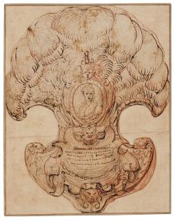 Agostino Carracci - Design For A Fan With Ostrich Feathers And A Medallion With A Portrait Of A Woman 