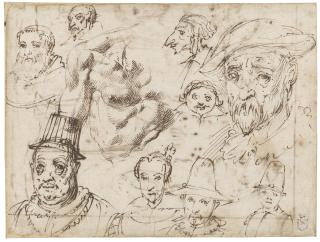 Agostino Carracci - Recto: Nine Studies Of Heads And A Partial Study Of A Torso; Verso: Figure Studies, Probably For The Beheading Of St. John The Baptist, And Two Other Studies Of Heads