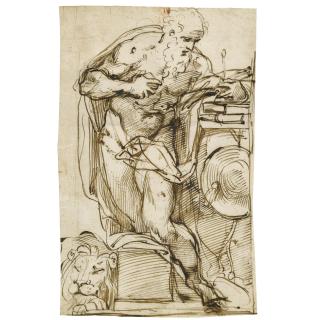 Agostino Carracci - Recto: St Jerome In His Study; Verso: A Seated Woman, Partly Draped