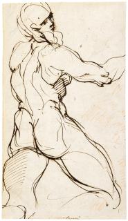 Agostino Carracci - Study Of A Standing Bearded Male Nude Seen From Behind, His Right Arm Extended