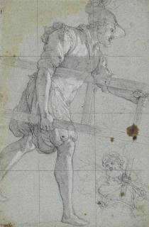 Agostino Ciampelli - A soldier carrying a ladder, and a subsidiary study of a man holding a torch ( recto ); Faint fragmentary study ( verso )