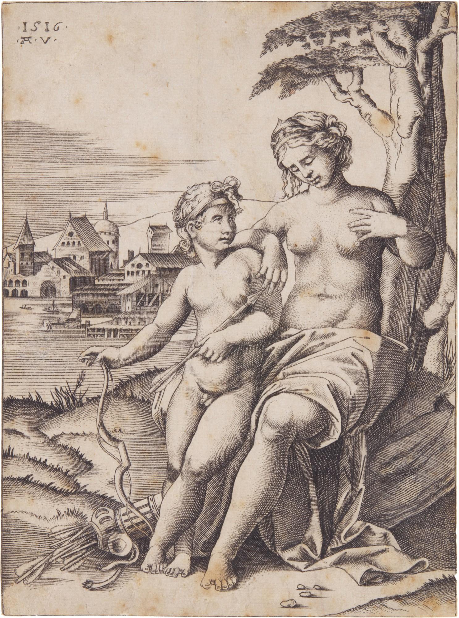 Agostino de\' Musi - Venus and Cupid (After Raphael) (Bartsch XIV.218.286)