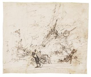 Agostino Tassi - A Shipwreck With Figures On The Shore