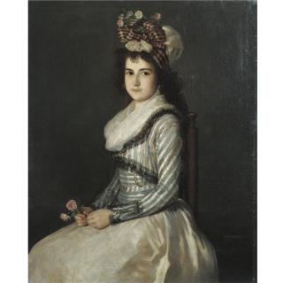 Agustin Esteve y Marques - Portrait Of A Young Woman Holding Two Roses
