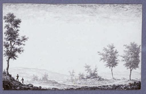 Aignan-Thomas Desfriches - Deux personnages dans un paysage sur le bord d\'un chemin
