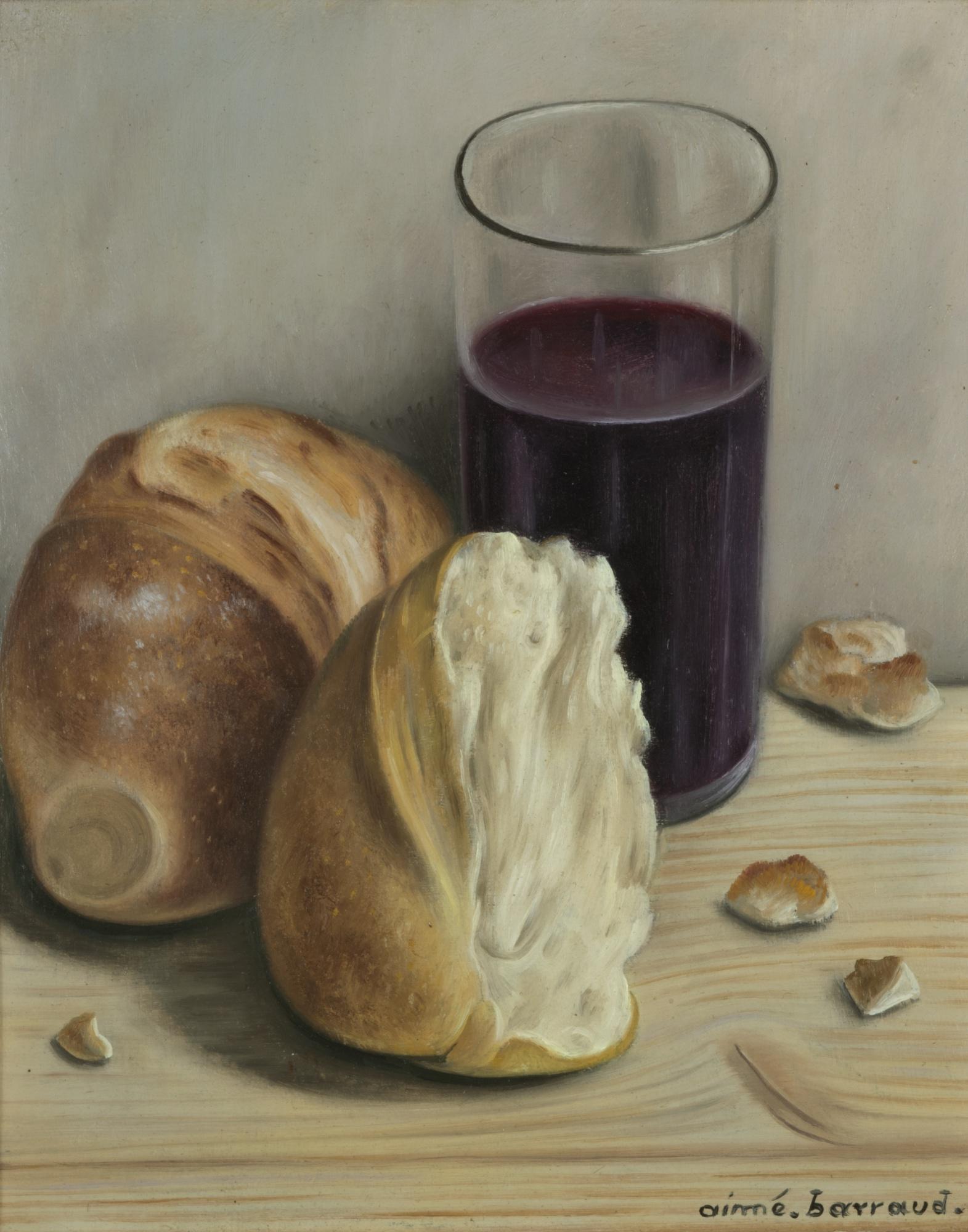 Aime Barraud - Nature Morte Au Pain Et Au Verre