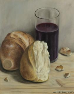 Aime Barraud - Nature Morte Au Pain Et Au Verre