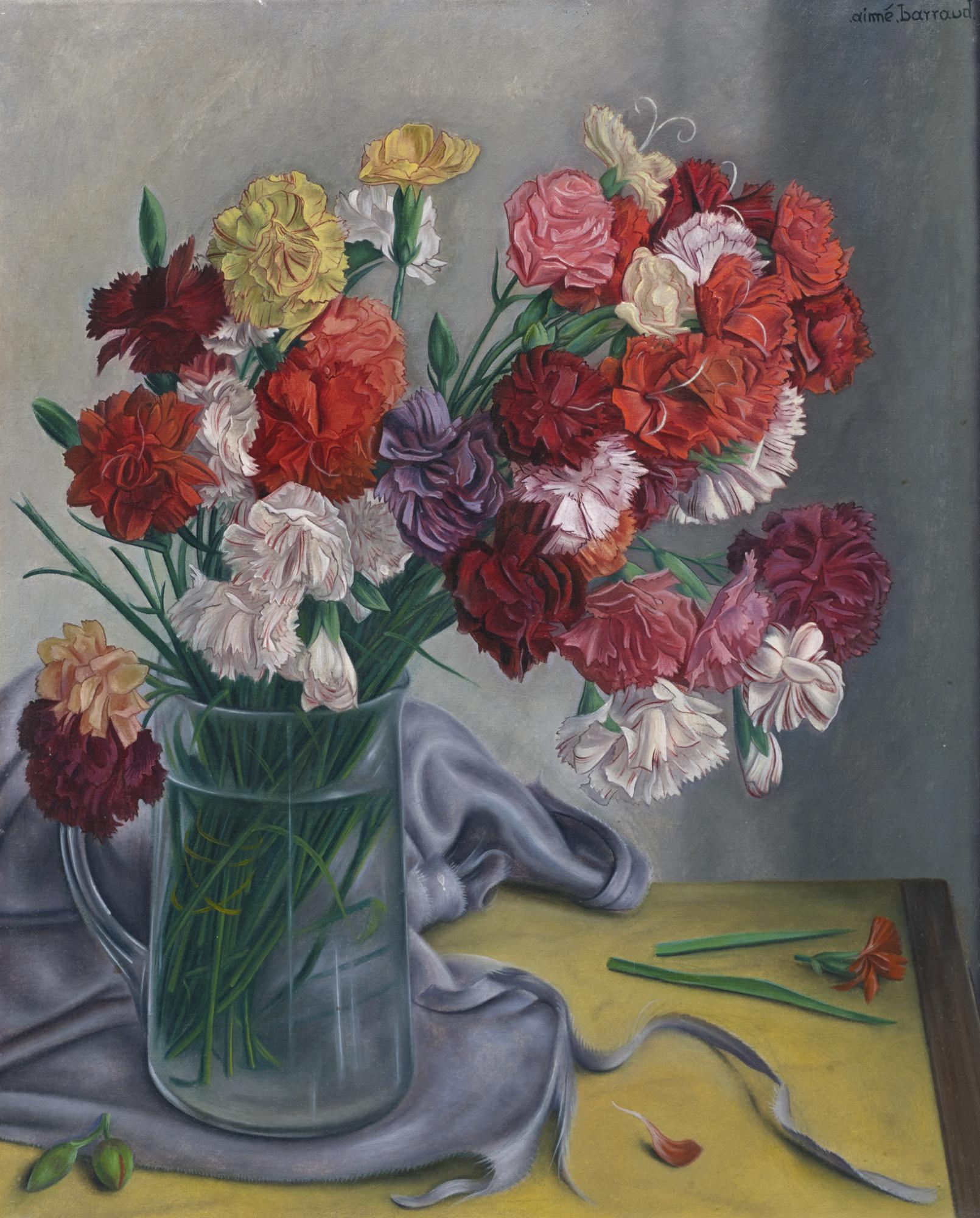 Aimé Barraud - Nature Morte Aux Oeillets Dans Un Vase En Verre