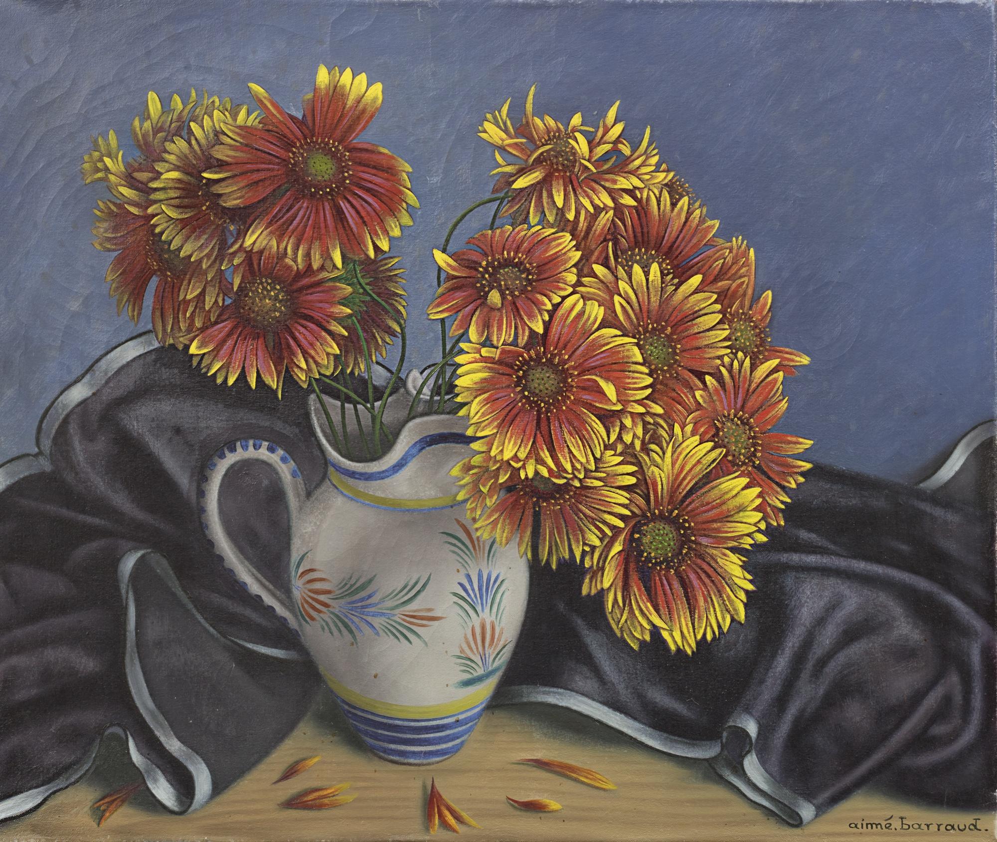 Aime Barraud - Nature Morte Florale Avec Dahlias