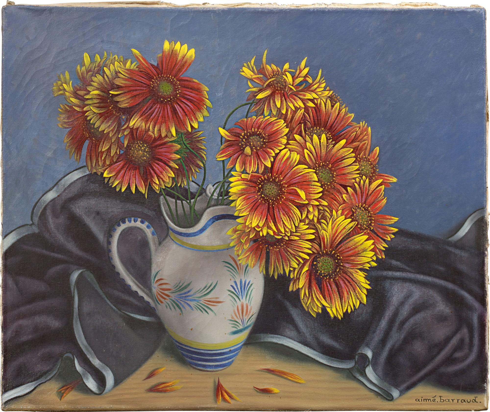 Aimé Barraud - Nature morte florale avec dahlias