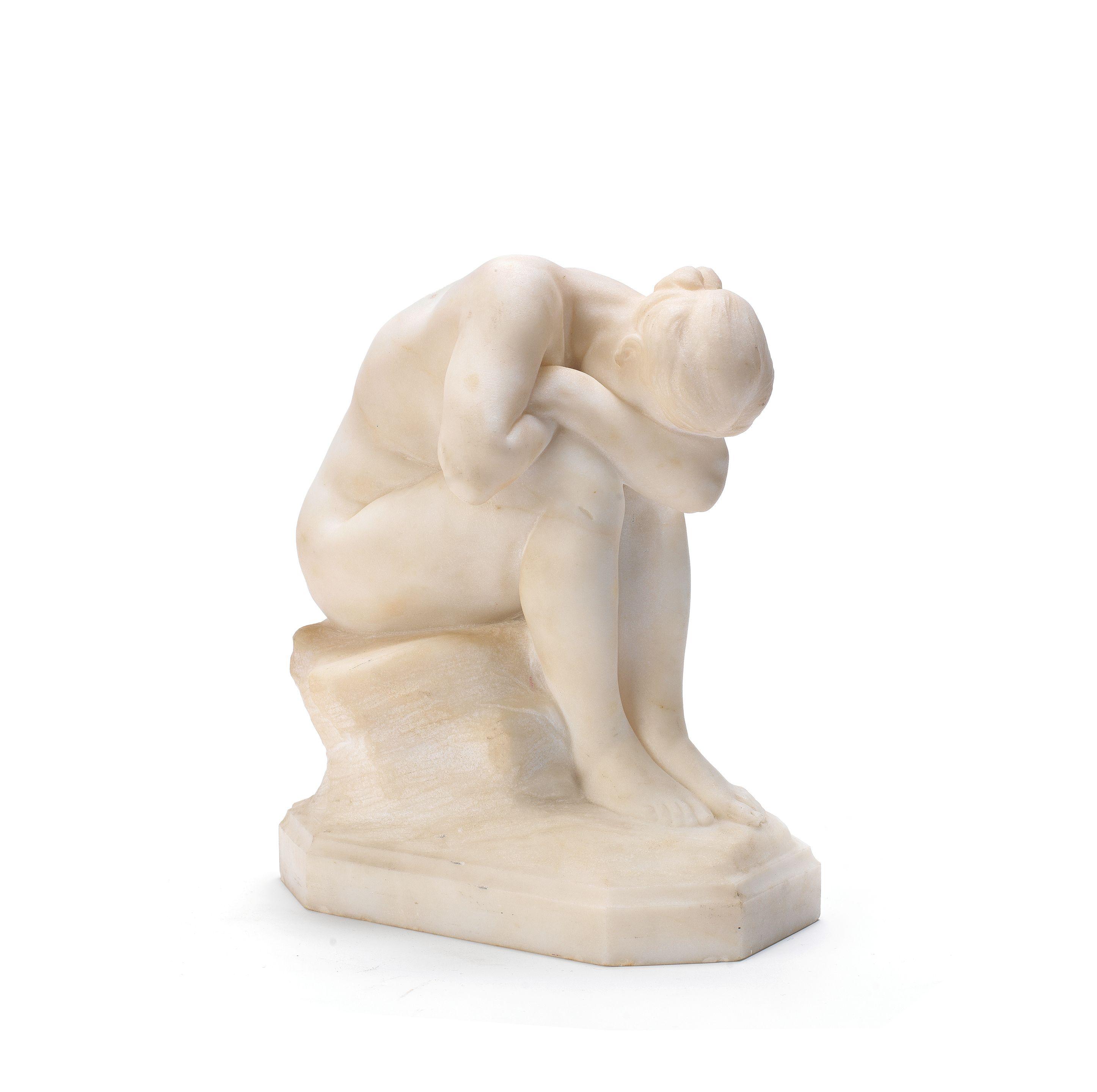 Aimé-Jules Dalou - A sculpted white marble figure of \'La Verité Meconnue (The Truth Unacknowledged)\'