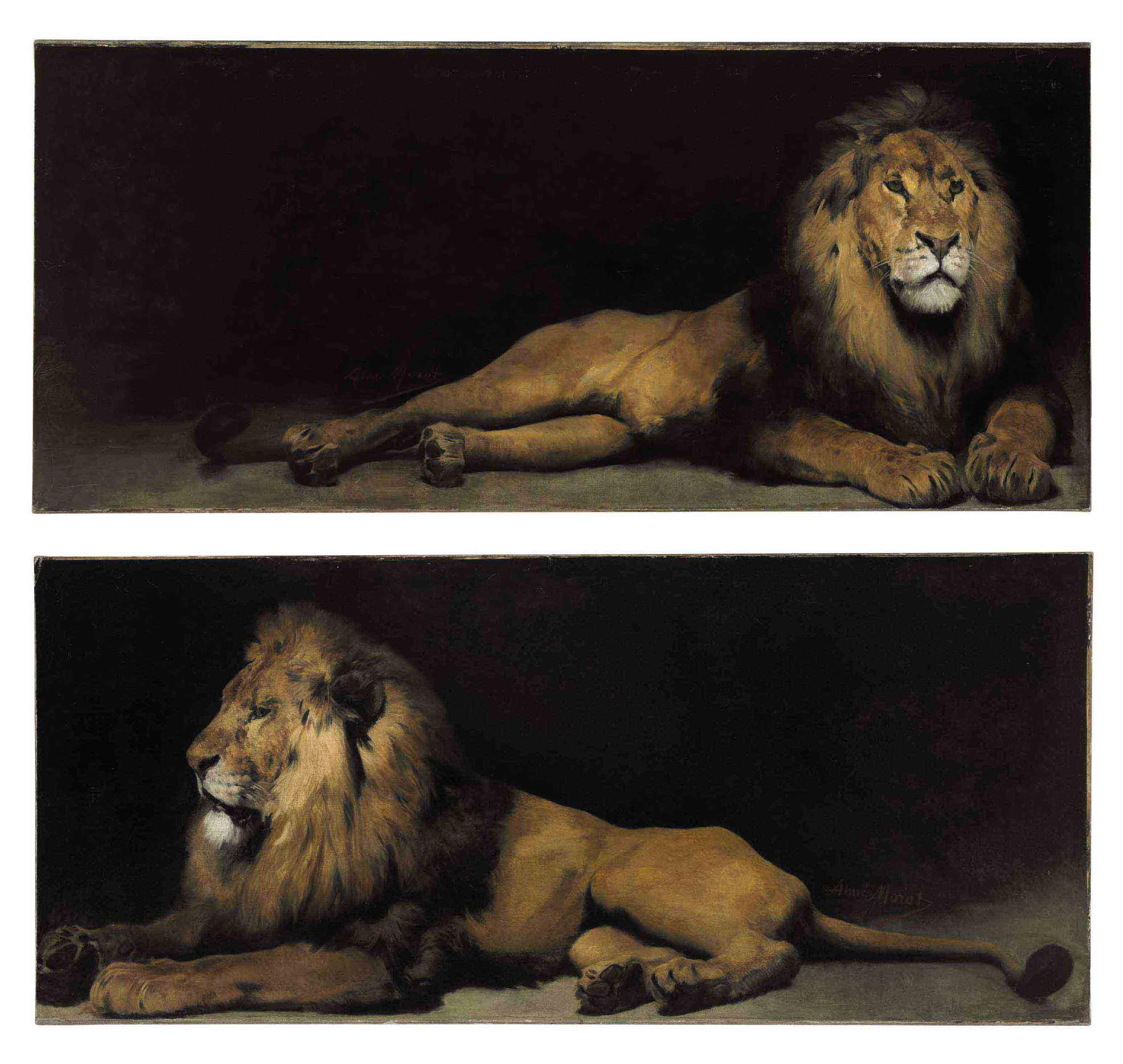 Aime-Nicolas Morot - Reclining Lions: a Pair
