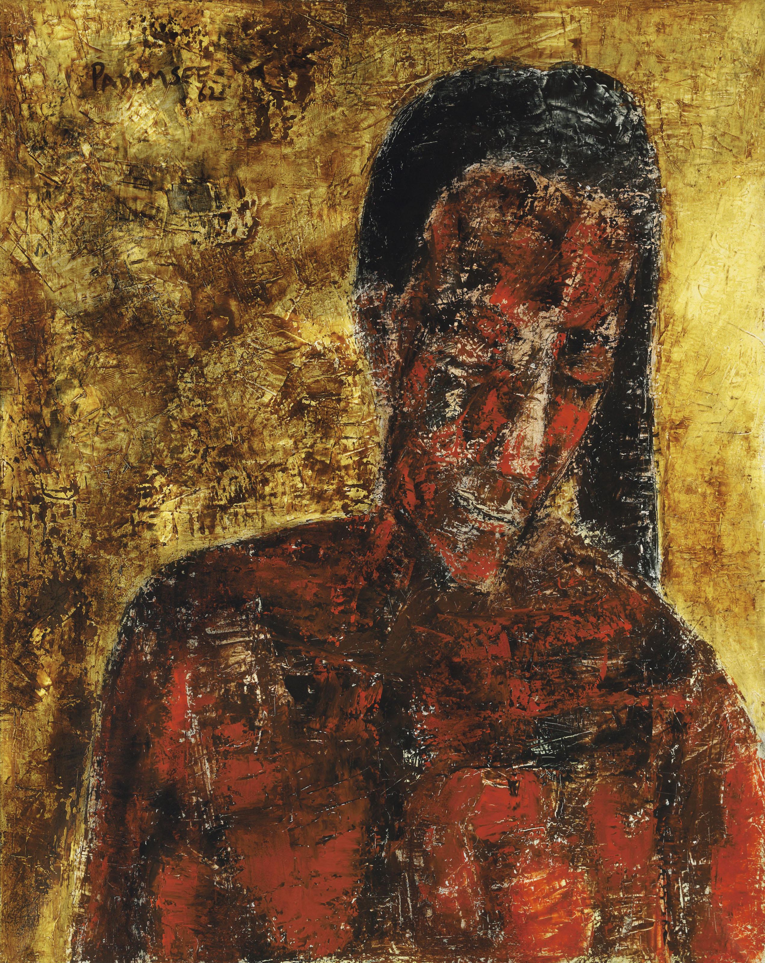 Akbar Padamsee - Jeune femme aux cheveux noirs, la tête inclinée