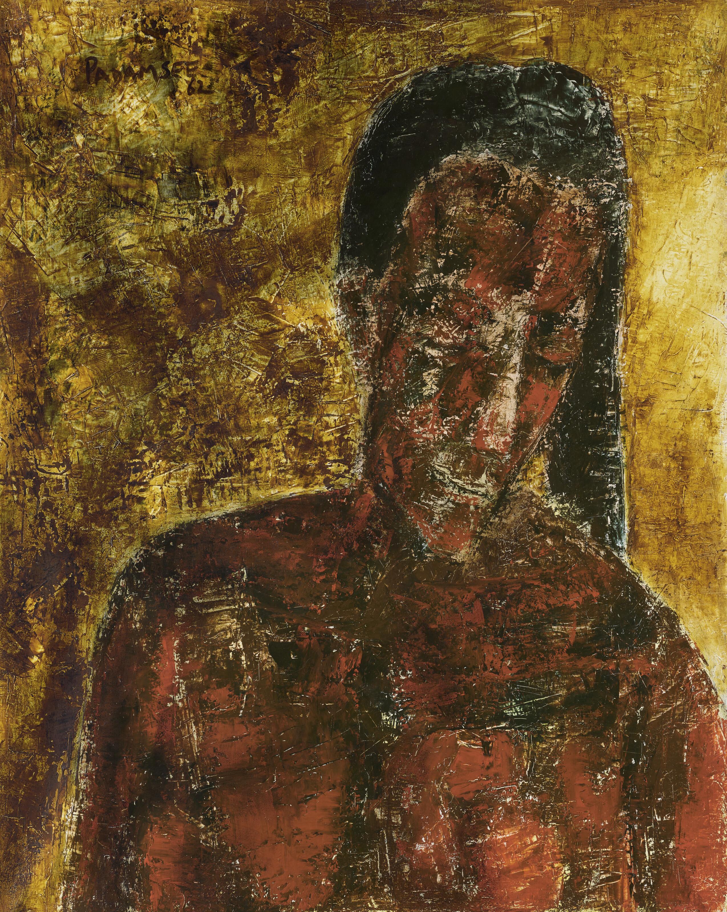 Akbar Padamsee - Jeune femme aux cheveux noirs, la tête inclinée