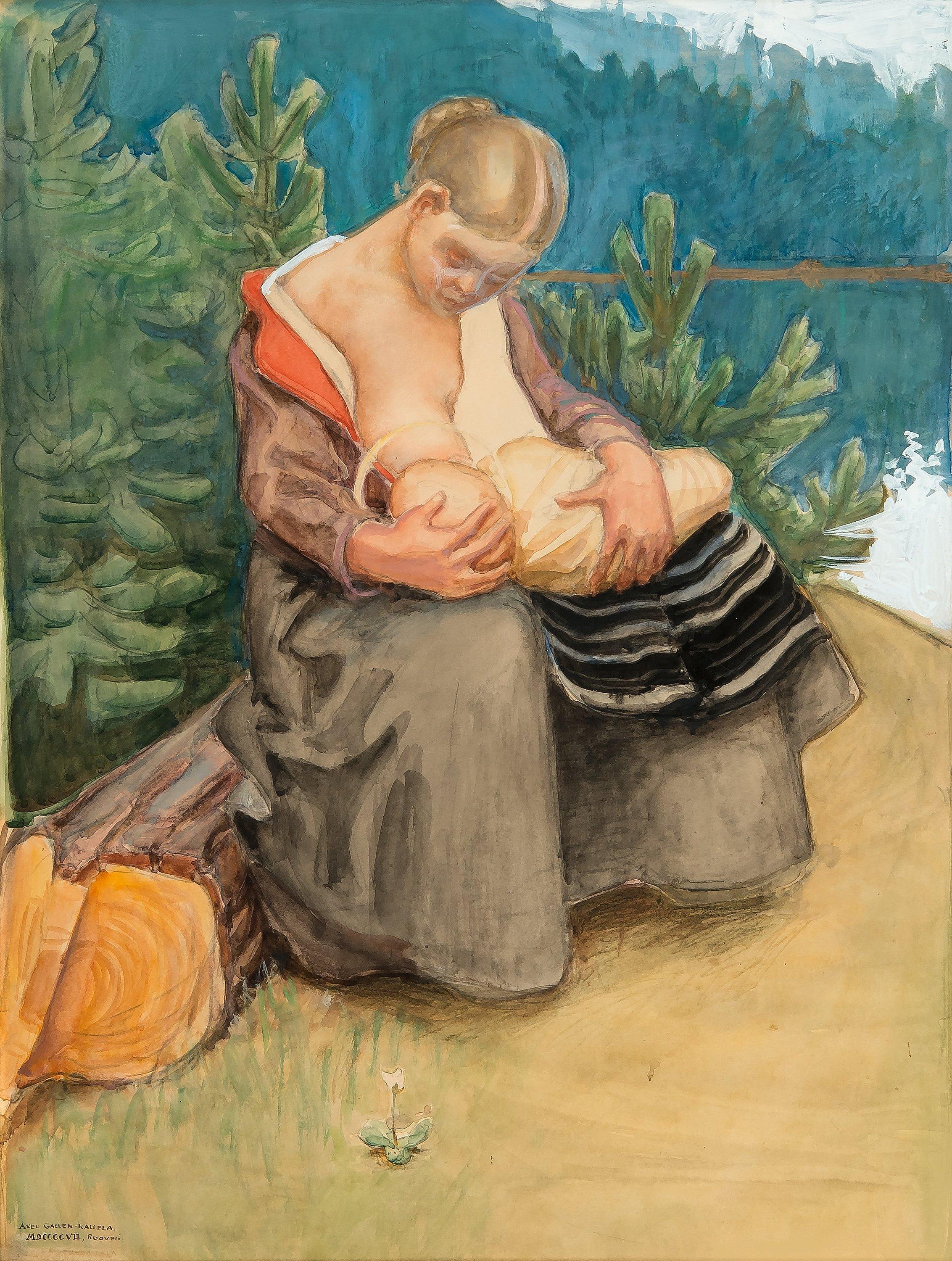 Akseli Gallen-Kallela - A Young Woman Feeding Her Child.