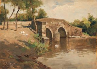 Aladar Edvi Illés - Landscape with bridge.