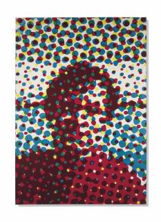 Alain Jacquet - Portrait d\'homme bleu, rouge, jaune