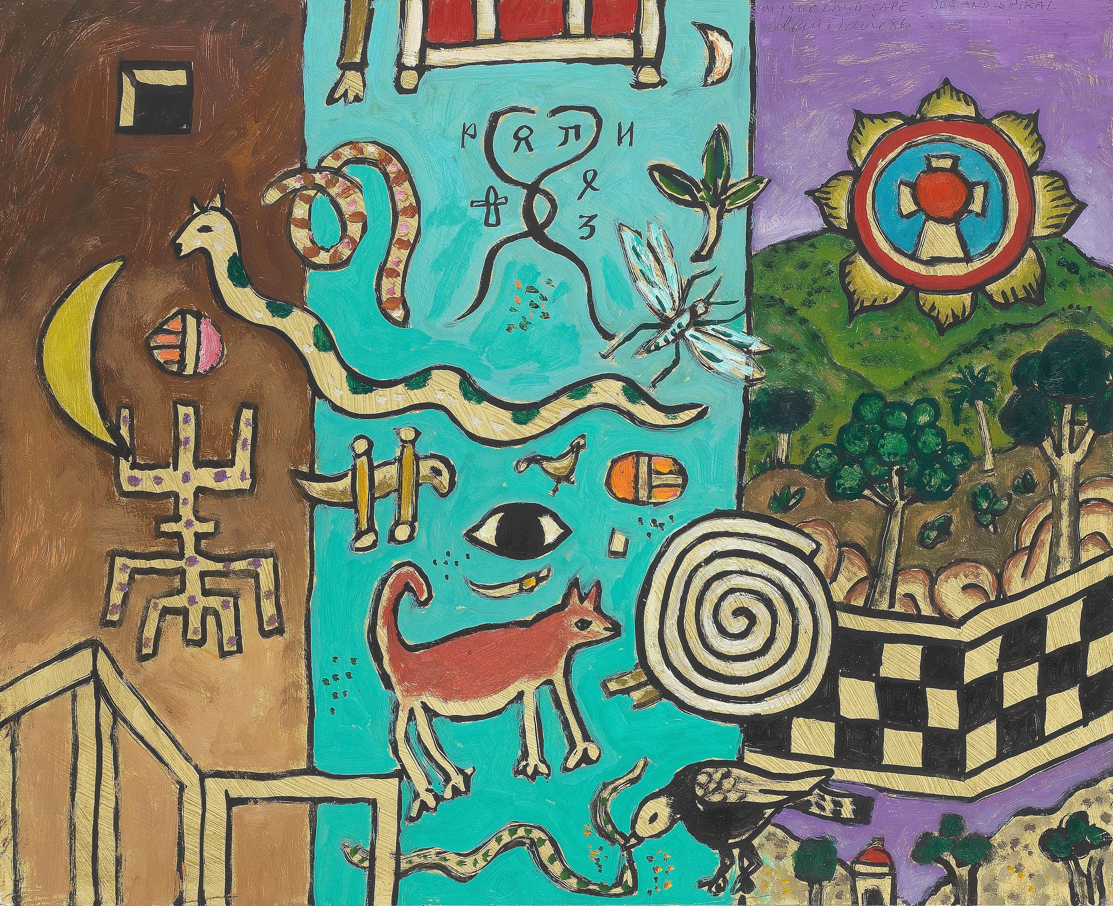 Alan Davie C.B.E., H.R.S.W., R.A. - Mystical Landscape, Dog and Spiral (Opus O.1084)