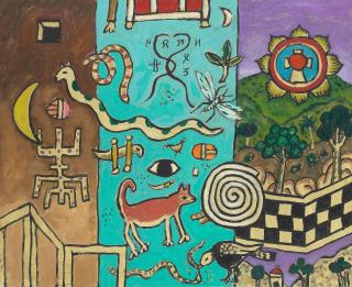 Alan Davie C.B.E., H.R.S.W., R.A. - Mystical Landscape, Dog and Spiral (Opus O.1084)