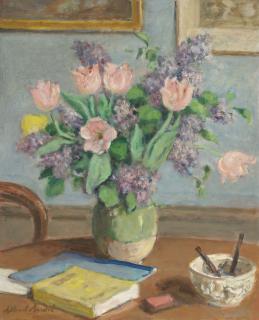 Albert André - Bouquet de lilas et tulipes
