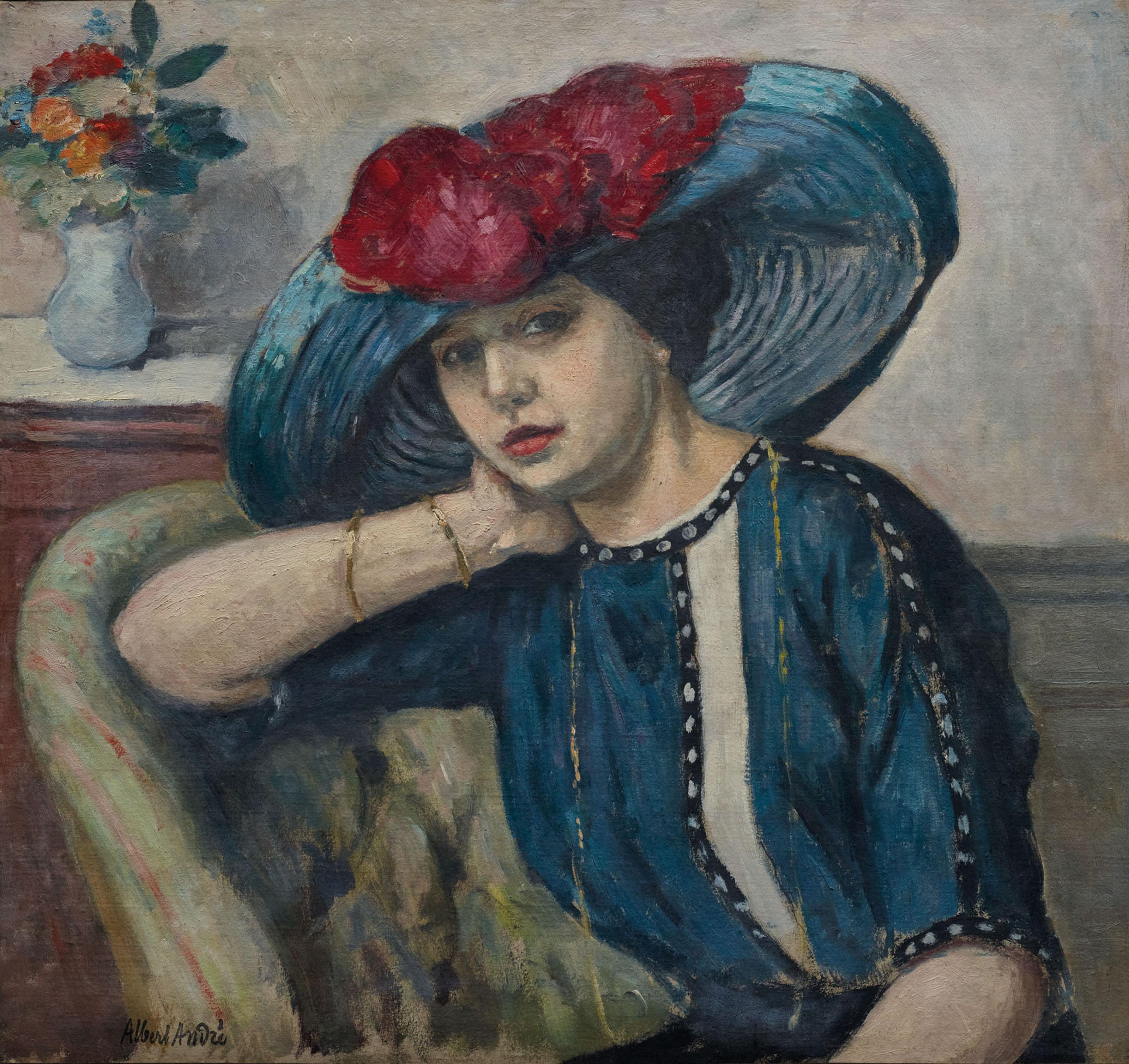 Albert André - Femme au chapeau bleu