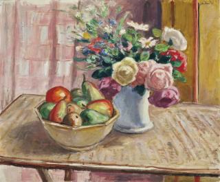 Albert André - Fleurs dans un vase et fruits