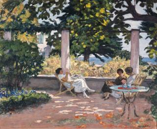 Albert Andre - Trois jeunes femmes sur une terrasse à Landau