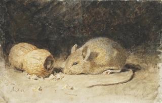 Albert Anker - A mouse with a peanut
