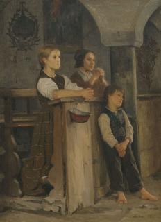 Albert Anker - Betende im Beinhaus von Stans. 1865.