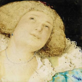 Albert Anker - Blonde Frau mit Perlenkette