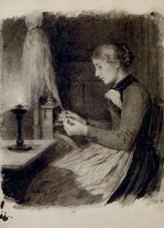 Albert Anker - Frau am Spindel