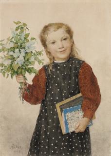 Albert Anker - Mädchen Mit Blumenstrauss, 1906