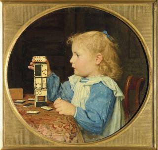Albert Anker - Mädchen, mit Dominosteinen spielend, um 1900