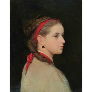 Albert Anker - Mädchen Mit Roter Haarschleife, 1868 Girl With Red Hair Ribbon, 1868