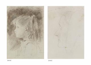 Albert Anker - Portrait kleines Mädchen (recto)  Profil einer Frau mit Kopftuch (verso)