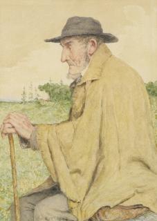 Albert Anker - Sitzender Mann Mit Stock, 1904