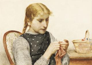 Albert Anker - Strickendes Mädchen, 1910 Knitting Girl, 1910