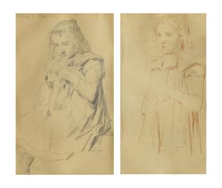 Albert Anker - Strickendes Mädchen (verso: Mädchen)