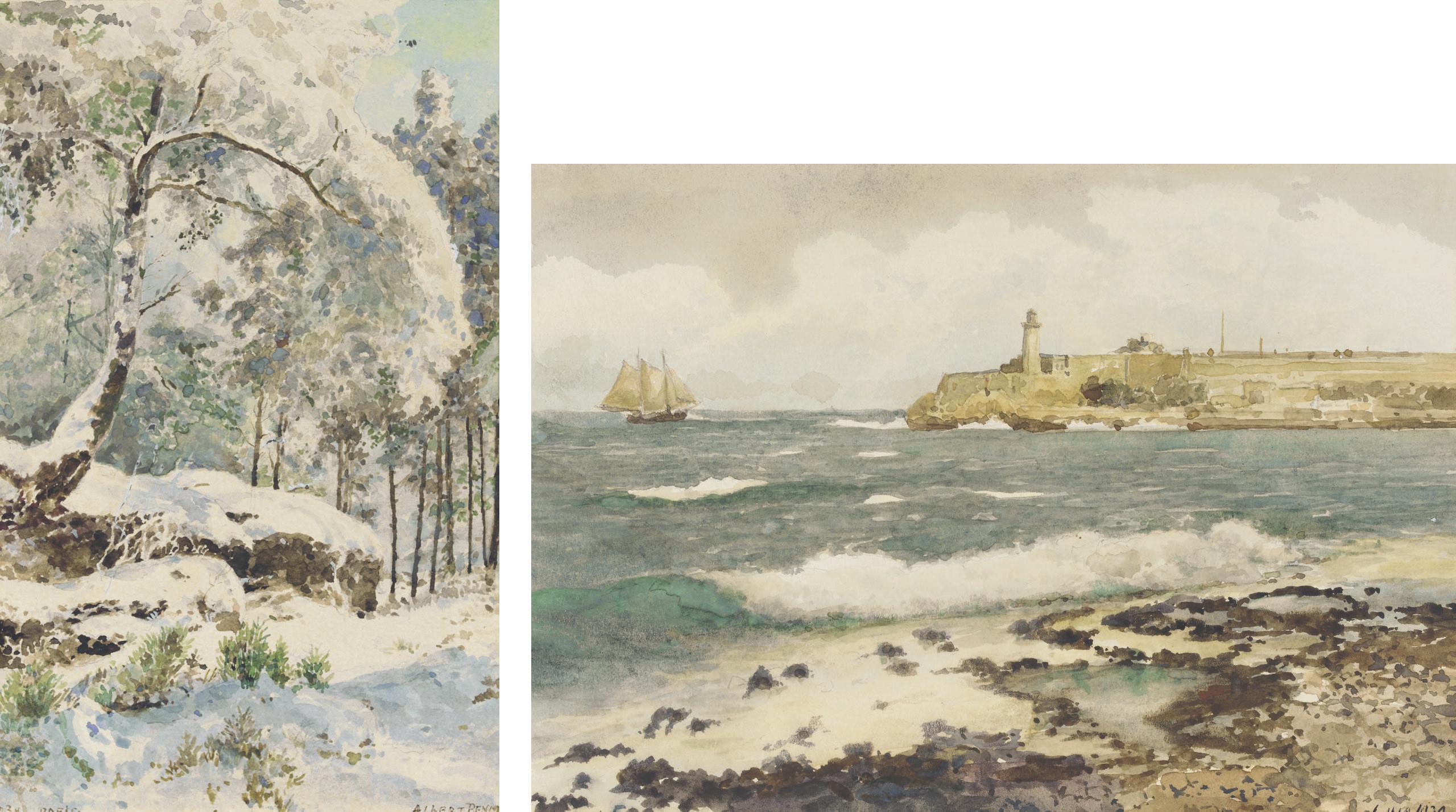 Albert Benois - A lighthouse from a beach; and A snow-covered tree