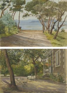 Albert Benois - Juan les Pins, Côtes d\'Azur; and A garden with tables