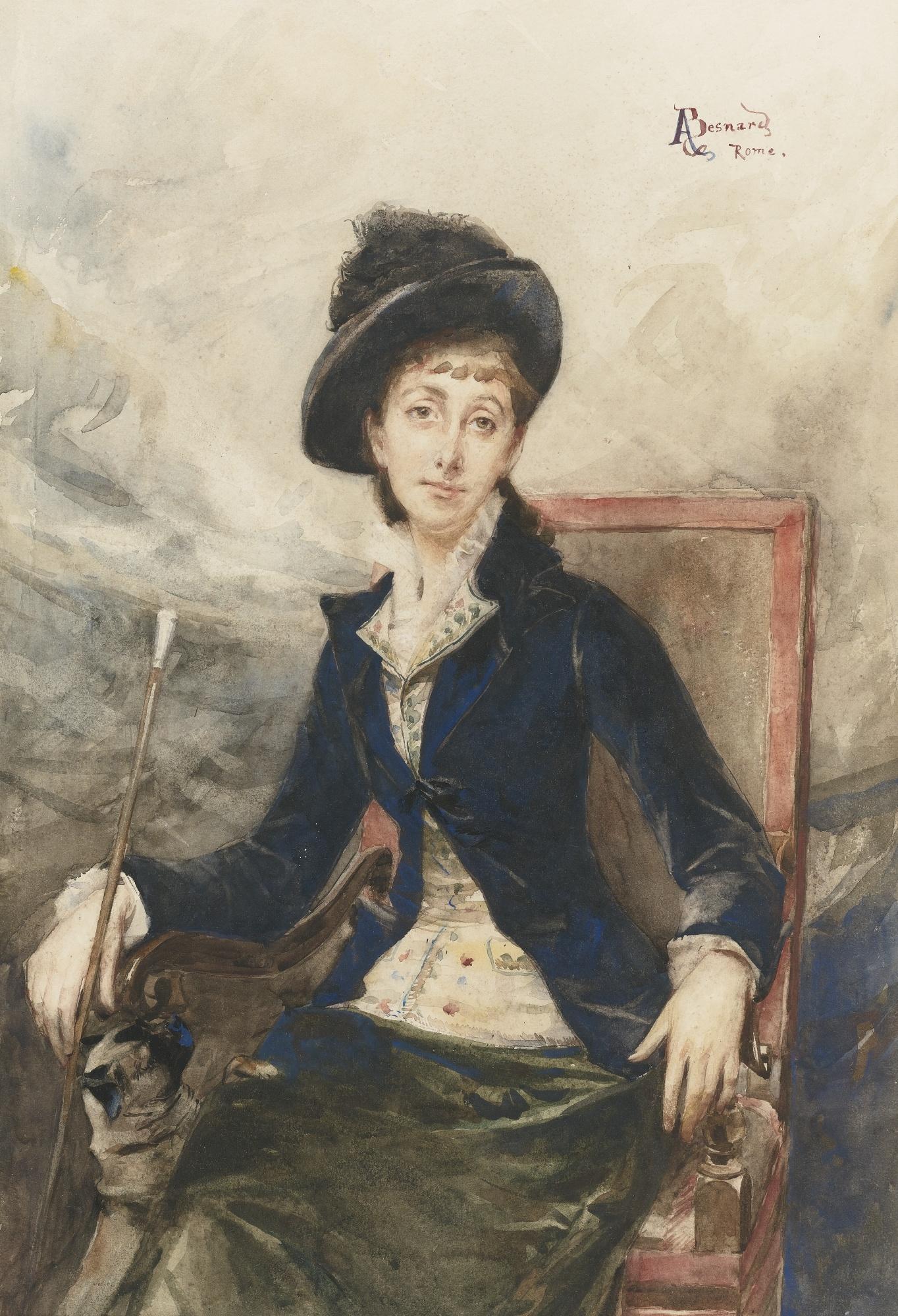 Albert Besnard - Woman Seated In A Chair With Her Dog (Possibly Princess Gabriella Of Rome)