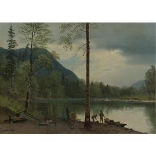 Albert Bierstadt - Campers With Canoes