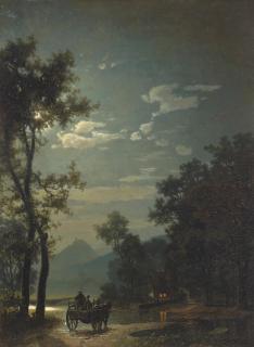 Albert Bierstadt - Landscape with Cart and Moonlit Landscape with Cart