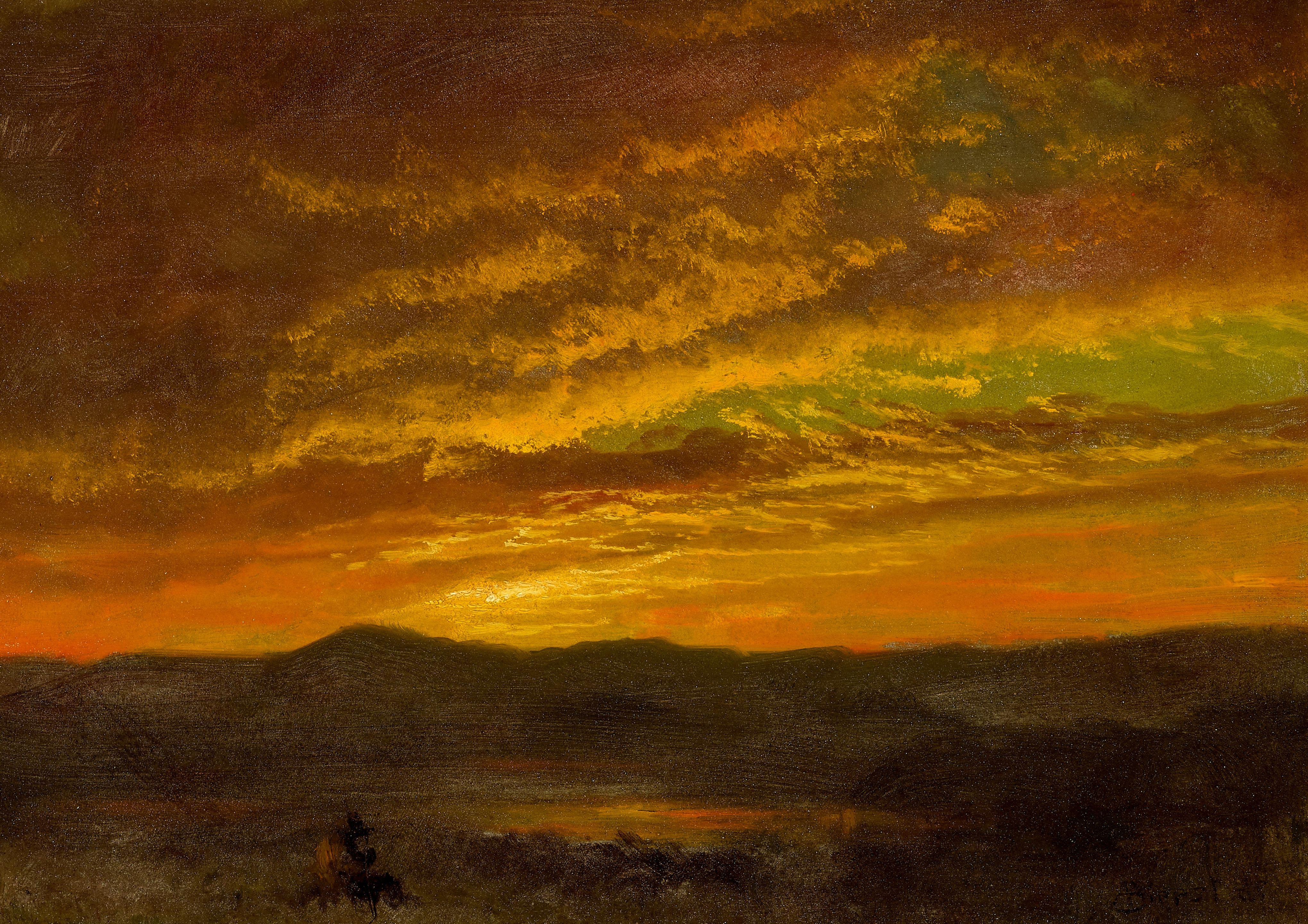 Albert Bierstadt - Sunrise 13 x 18 1/2 in. framed 19 1/2 x 25 in.