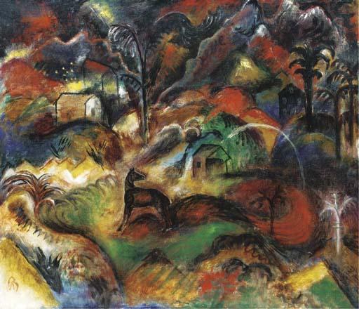 Albert Bloch - Talbild, nachts (Night in the Valley)