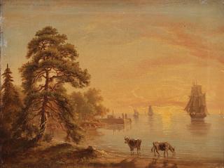 Albert Blombergsson - Coastal landscape in cattle in sunset
