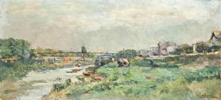 Albert Charles Lebourg - Le pont suspendu sur la Seine, à Saint-Denis, près Paris
