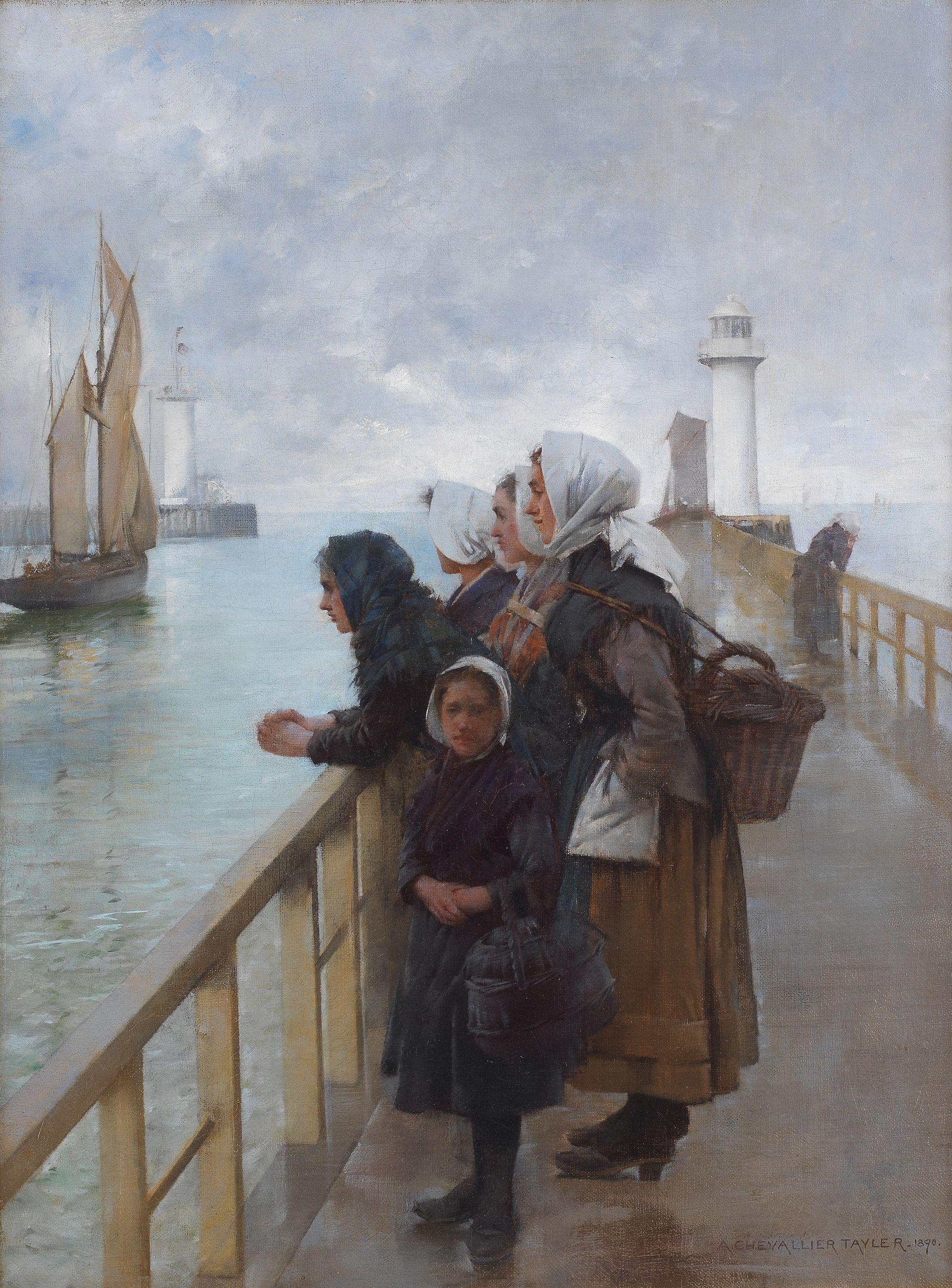 Albert Chevallier Tayler, RBC - Waiting for the boats, Boulogne Harbour