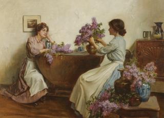 Albert Chevallier Tayler - Women Arranging Flowers